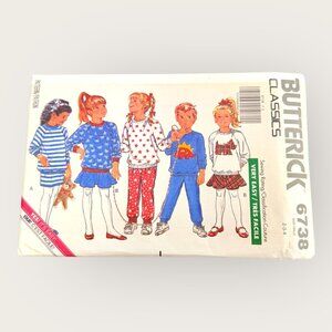 Vintage 1980s Butterick Sewing Pattern 6738 Childrens Top Skirt Pants Size 2-4